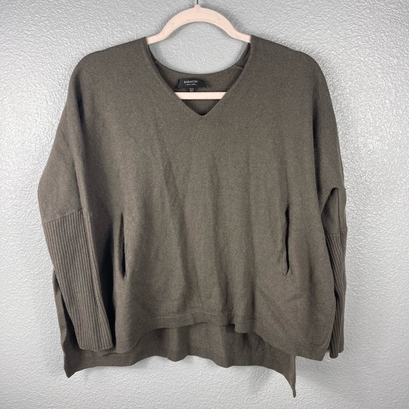Aritzia Babaton Linen Wool Blend Baylor V-neck Long Sleeve Sweater Green XXS/XS - Picture 2 of 12